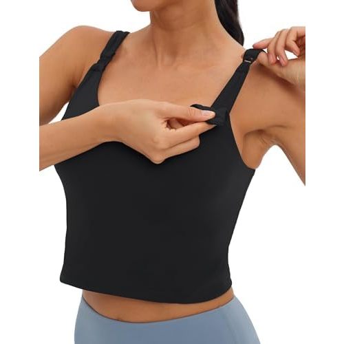 Foucome Womens Nursing Bras for Breastfeeding Maternity Tank Tops Crop Top with Built in Bra Longline Workout Sports Bra