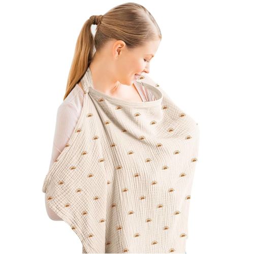 Konssy Muslin Nursing Cover for Baby Breastfeeding, Breathable 100% Cotton Breastfeeding Cover with Rigid Hoop for Mother Nursing Apron, Multi-use Carseat Canopy (Sun)