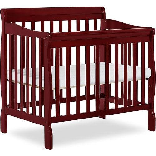 Dream On Me Aden 4-in-1 Convertible Mini Baby Crib, GREENGUARD Gold & BSA Certified, Sustainable Pinewood, Non-Toxic Finish, 3 Mattress Heights, Converts to Mini Day & Twin-Size Bed - Cherry