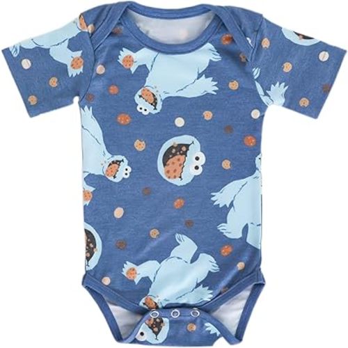 Copper Pearl Short Sleeve Bodysuit Baby: Ultra Soft Bodysuits for Newborns, Boys, Girls, and Infants - Stylish, Comfortable, Overlap Shoulders, Premium Knit Fabric - Cookie Monster, 0-3 Months