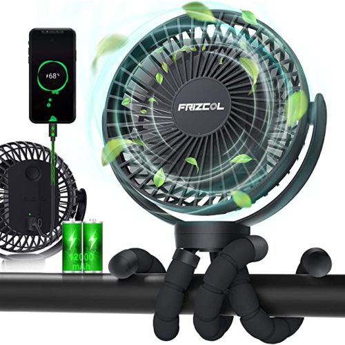 Portable Stroller Fan, Use As Power Bank, 65H 12000mAh Battery Operated Fan Flexible Tripod Baby Car Seat Fan, Personal Mini Handheld/Desk/Small Clip On Fans For Stroller, Carseat, Beach, Bed, Camping - Black