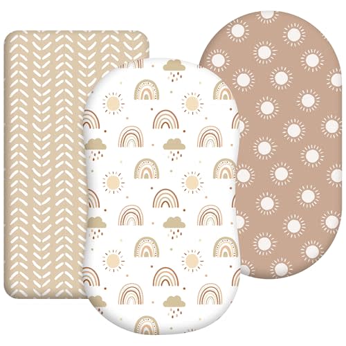 Civarua Kids Baby Bassinet Sheets Girl Unisex - 3 Pack Safe Cradle Sheets Universal for Hourglass, Oval Rectangle Bassinet Mattresses (32" x 16") Cloud Rainbow