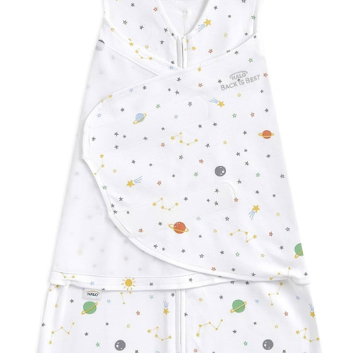 HALO 100% Cotton Sleepsack Swaddle, 3-Way Adjustable Wearable Blanket, TOG 1.5, Space, Small, 3-6 Months