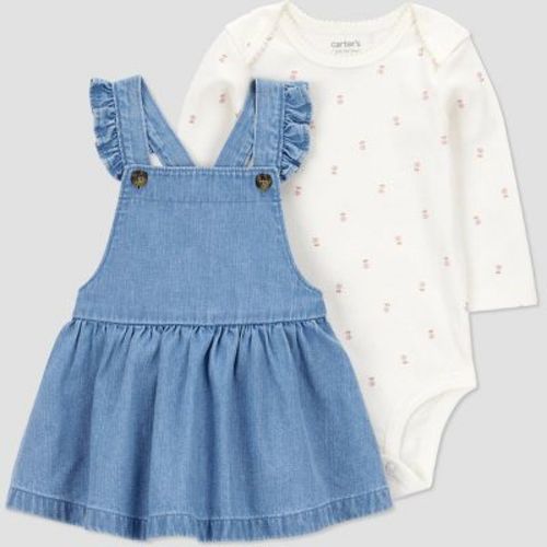 Carter's Just One You® Baby Girls' 2pc Floral Long Sleeve Bodysuit and Denim Dress Set - Blue 3M
