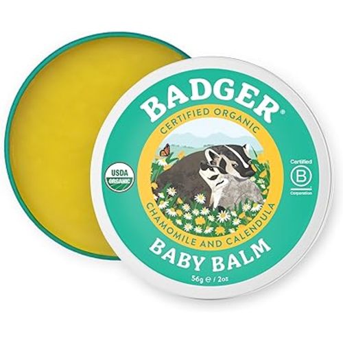 Badger Baby Balm, Organic Calendula Cream, Soothes Diaper Rash, Cradle Cap & Dry Skin, 100% Organic Baby Cream, Pediatrician Tested & Long Lasting, 2 oz Tin