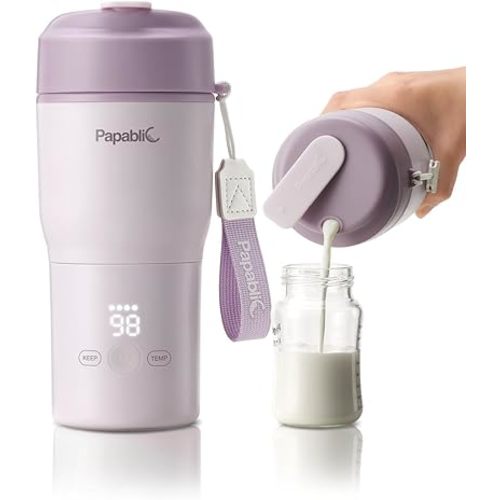 Papablic Portable Bottle Warmer, 85W Fast Baby Bottle Warmer for Travel & Home, Heats Breastmilk & Formula & Water, 4 Temperature Settings, Wide Mouth, Fits Car Cup Holder, Spodumene Purple