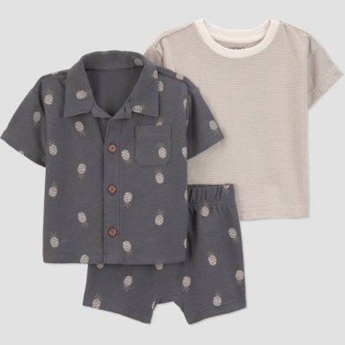 Carter's Just One You® Baby Boys' 3pc Pineapple Button-Down Shirt with T-Shirt and Shorts Set - Gray 12M