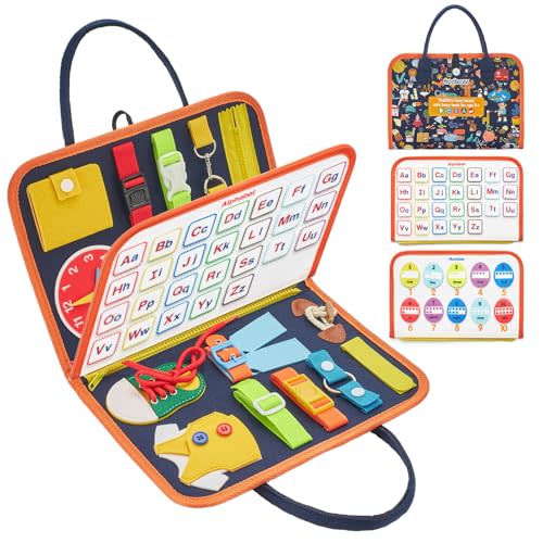 Freebear Busy Board Toddler Travel Toys Sensory Toys for Toddlers 1 2 3 4, Montessori Learning Toys for Toddlers Activities Board, Educational Toys for 3 4 Year Old Boys Girls Gift, Classy