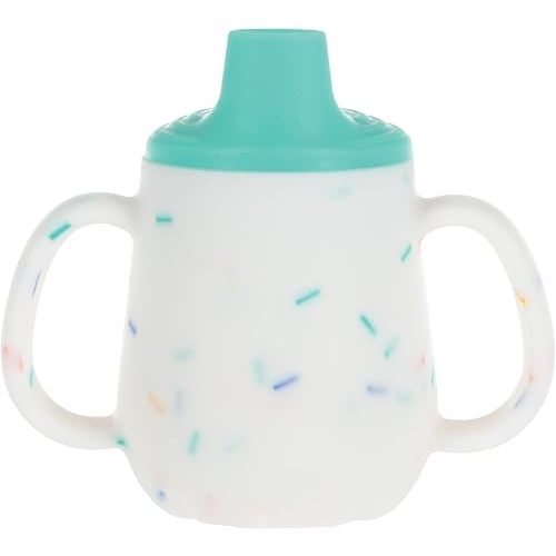 Nuby First Training Cup - Silicone Cup with Free-Flow Spout and Easy-Grip Design - 2 oz - 6+ Months - Aqua and Sprinkles
