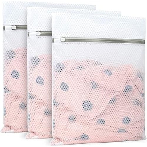 3Pcs Durable Diamond Mesh Laundry Bags for Delicates 12 x 16 Inches (3 Medium)