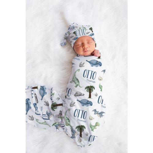 Dinosaur Swaddle Blanket, Dinosaur Personalized Baby Blanket, Personalized Baby Blanket, Baby Shower Gift, Dinosaur Swaddle Set B50