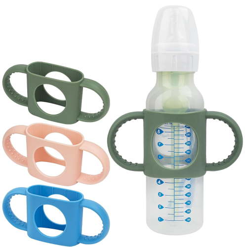 (3-Pack) Bottle Handles for Dr Brown Narrow Baby Bottles with Easy Grip Handles to Hold Their Own Bottle - BPA-Free Soft Silicone - Red Green and Blue