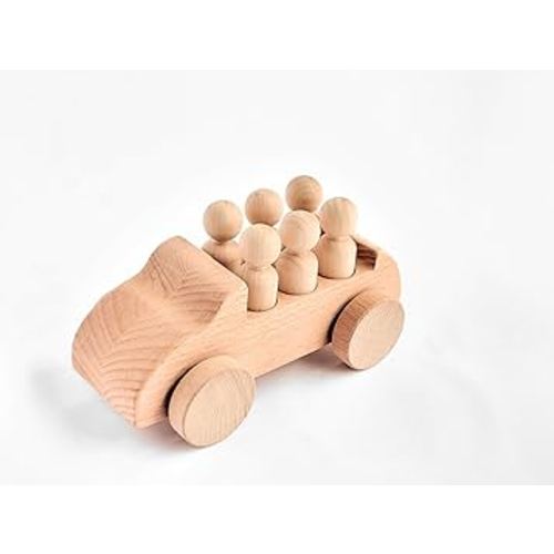 Unfinished Wood Toy Car Kit - 6 Wooden Peg People - Unfinished Wood Crafts DIY Craft Project Things to Paint for Kids Wood Painting Crafts for Kids