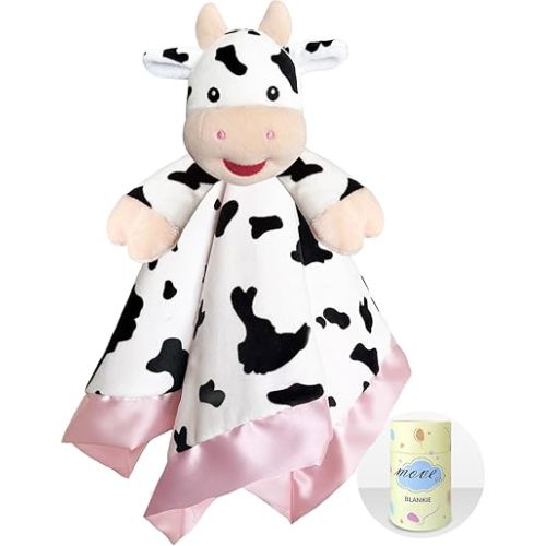Cow Baby Security Blanket Loveys for Girls, 16" Soft Lovey Blanket, Baby Snuggle Stuffed Animals Blankie, Girls' Gifts for Infant and Toddler