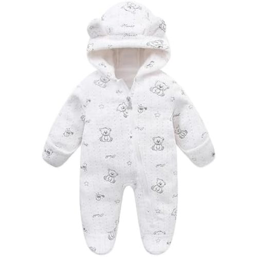 WYTbaby Baby Snowsuit Fleece Hooded Romper Toddler Footed Jumpsuit Onesie Thin Fall Winter Outfits