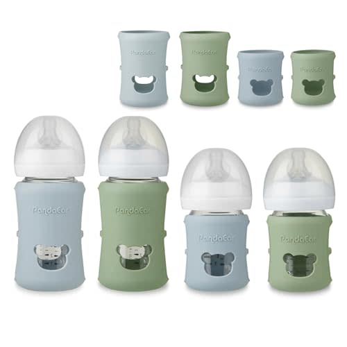 PandaEar 4 Pack Silicone Sleeves for Philips Avent Natural Glass Baby Bottles (2 x 4oz & 2 x 8oz), BPA-Free Shatterproof Covers, Heat Resistant, Anti-Slip Grip, Fits 4oz & 8oz Avent Glass Bottles