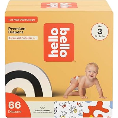 Hello Bello Premium Diapers Size 3, Capital Critters & Get in The Groove Designs, 66ct Club Box