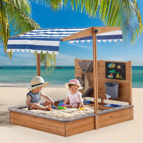 DEYGIA Outdoor Sandbox with Lid and Cover, 44 x 44 x 40.3 Inches, 31 lb, Wood