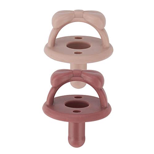 Itzy Ritzy Silicone Pacifiers for Newborn - Sweetie Soother Pacifiers Feature Collapsible Handle & Two Air Holes for Added Safety; for Ages Newborn and Up, Set of 2 in Clay & Rosewood