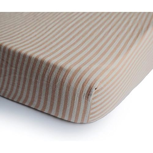 mushie Extra Soft Muslin Fitted Crib Sheet | 192 Thread Count | 28"x 52" (Natural Stripe)