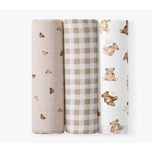 Organic Teddy Bear Muslin Swaddle Set Of 3 , Multi