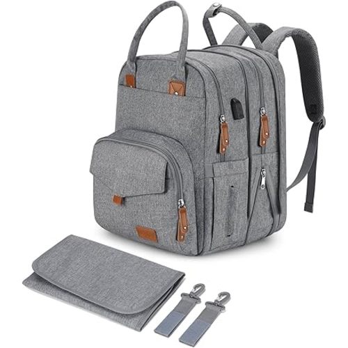 Extra Large Diaper Bag for 2 Kids - Expandable 35L Twin Diapers Bags Backpack with 4 Insulated & 16" Laptop Pocket & 2 Compartments - Big Baby Backpacks - Travel Pañaleras Para Bebe, Unisex
