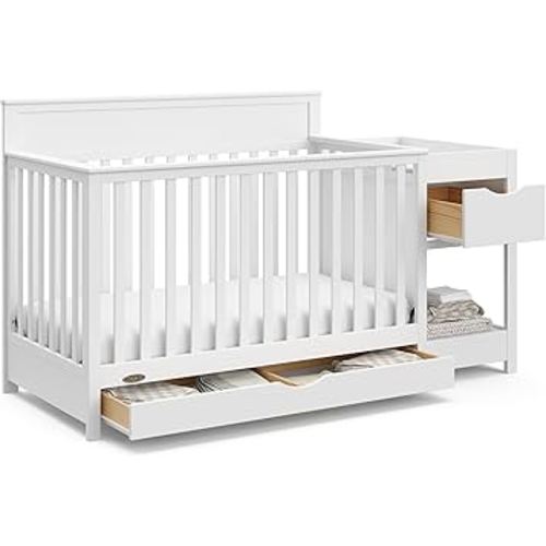 Graco Shiloh 5-in-1 Convertible Crib & Changer with Drawer (White) – GREENGUARD Gold Certified Baby Crib Crafted from Wood, Converts to Toddler Bed, Daybed, and Full-Size Bed