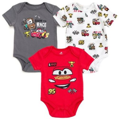 Disney Cars Newborn Baby Boys 3 Pack Bodysuits Red / White / Gray 3-6 Months