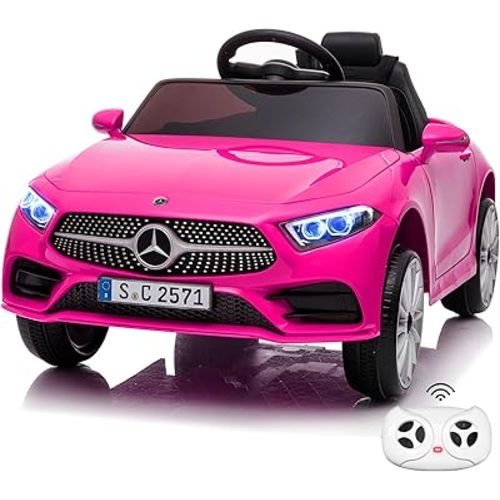 Mercedes Benz Kids Electric Ride On Car with Remote Control, 12V Battery Powered Vehicle, Adjustable Speed, Safety Belt, Music & LED Lights (Pink)