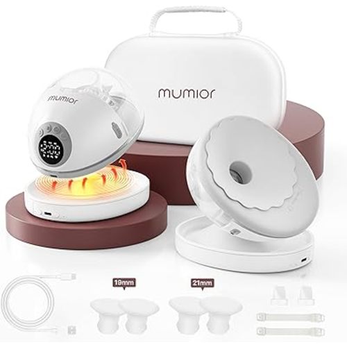 Heated Base Hands Free Breast Pump, Wearable Breastfeeding Pump of Baby Heated Dustproof Base, Automatic Voice Prompts, LED Display with 4 Modes &12 Levels, Memory Function-24 mm, 2 Pack Gray
