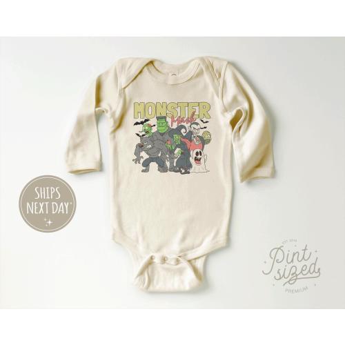 Monster Mash Onesie® - Retro Halloween Bodysuit - Cute Monsters Natural Baby Onesie®