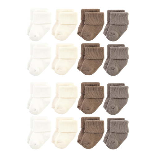 Hudson Baby Cotton Rich Baby Terry Socks 16-Pack, Solid Beige Brown, 0-6 Months