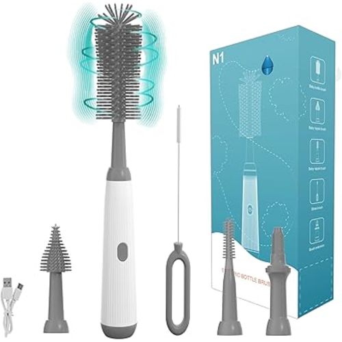 Electric Bottle Brush,Baby Bottle Brush,Bottle Brush,Nipple Brush,Straw Brush and Extension Handle,Gift for Pregnant Women and New Mom (Gray2)