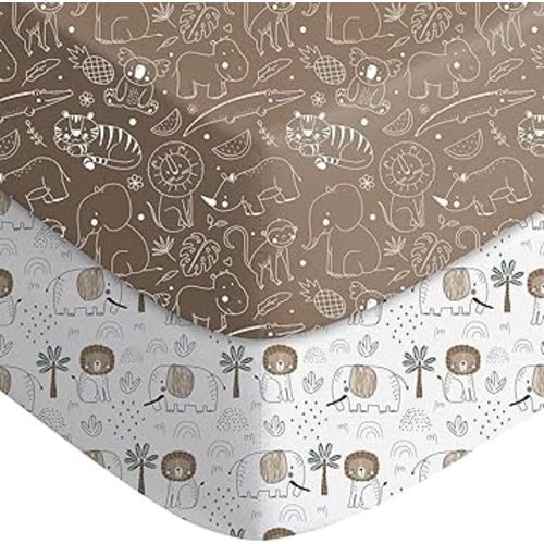 Baby Crib Sheets for Boys Girls Neutral, 2 Pack Crib Mattress Sheet for Standard Crib and Toddler Mattress, Super Soft Breathable Fitted Crib Sheet, 52" x 28"