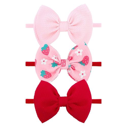3 Pcs Baby Girl Headbands 4.5’’ Pink Bows Strawberry Hair Accessories Summer Outfits for Newborn Infant Toddler Girls Clothes