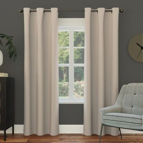 40"x84" Sun Zero Blackout Kenneth Energy Saving Grommet Curtain Panel Stone: Modern Thermal Insulated, Noise Reduction