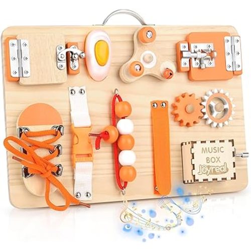 Joyreal Wooden Busy Board for Toddlers - Montessori Sensory Activity Board for Fine Motor Skills, Travel Busy Board Educational Sensory Toys for Children for Toddlers & Kids