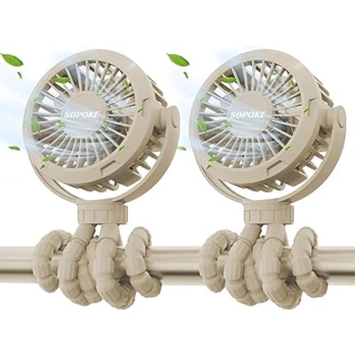 2PCS Mini Portable Baby Stroller Fan,3 Speed Personal Handheld,Battery Operated Rechargeable 360° Flexible Tripod Cooling, Suitable for Car Seat Crib Treadmill Golf Cart Travel (Yellow-Yellow)