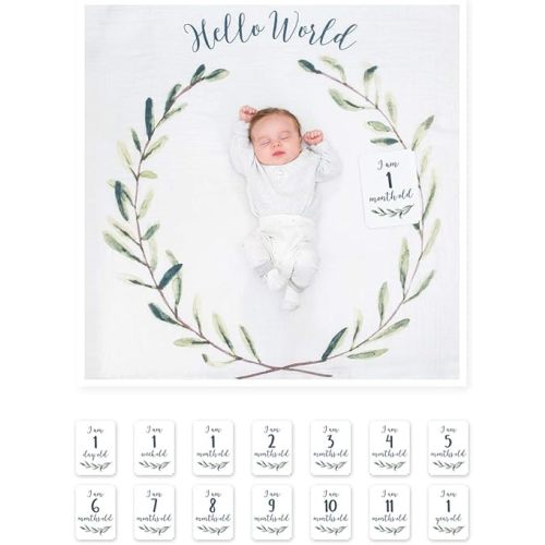 lulujo Baby’s First Year Milestone Blanket and Card Set | 40in x 40in (Hello World)