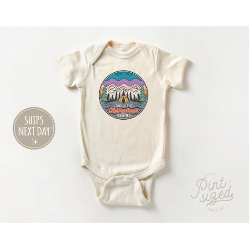 The Adventure Begins Onesie® Retro Announcement Bodysuit Camping Natural Baby Onesie® - Etsy