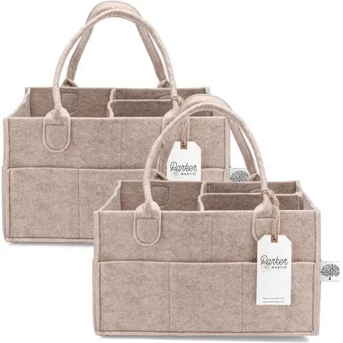 Parker Baby Diaper Caddy Multipack - Set of 2 Nursery Storage Bins and Car Organizers for Diapers, Wipes, and Baby Essentials - Portable and Stylish Diaper Totes - Oatmeal