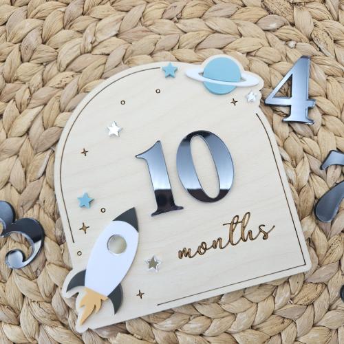 Space Themed Monthly Milestone Discs | Rocket Space Baby Monthly Discs for Photos | Interchangeable Numbers Monthly Set | Newborn Photo Prop