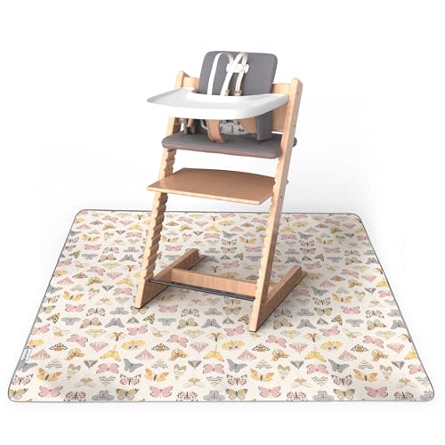 Tiny Twinkle Mess-Proof Splat Mats for Under high Chairs or Table Cover Art Projects for Baby and Toddler - Waterproof, Washable Floor or Table Splash mat 51" x 51" (Flutter)