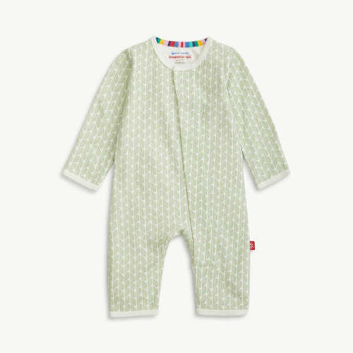 green cable leaf organic cotton magnetic coverall