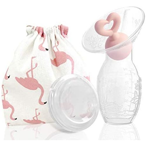 Bumblebee Breast Pump Manual Breast Pump Breastfeeding Collection Cups Pink Pump Stopper lid Pouch in Gift Box Food Grade Silicone Breast Pump, Pink Heart Shape