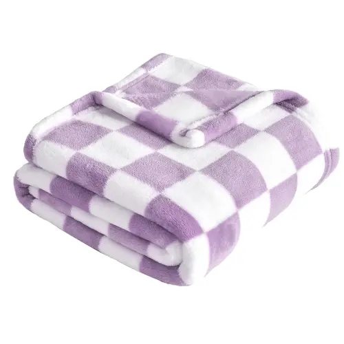 Yurhap Checkered Baby Blanket Fleece Baby Blankets for Girls, Ultra Soft Cozy Fluffy Infant Toddler Newborn Receiving Blankets for Crib Stroller, 30''x40'', Purple