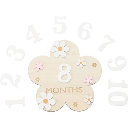 YOKIVE Monthly Milestones, Wooden Milestones Monthly Cards Announcement Signs | Great for Child Gifts, Photography Props (3D Flower, White, 6.3 x 6.3 Inch)