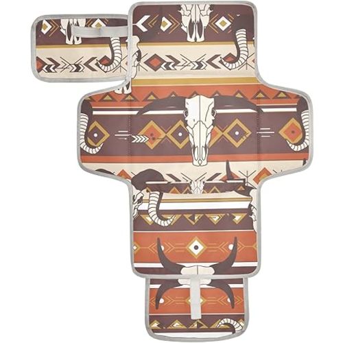 Western Aztec Baby Changing Pad - Waterproof Diaper Changing Pad with Built-in Pillow - Portable Travel Changing Mat for Newborn Girl & Boy