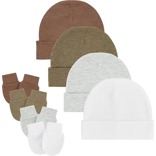 Zando Baby Hats and Mittens Unisex Infant Beanie Caps Newborn Hospital Hat with Scratch Mitten Set for Baby Boys Grils Hats