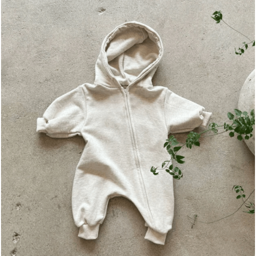 Hooded Zip Romper in Heather Grey
